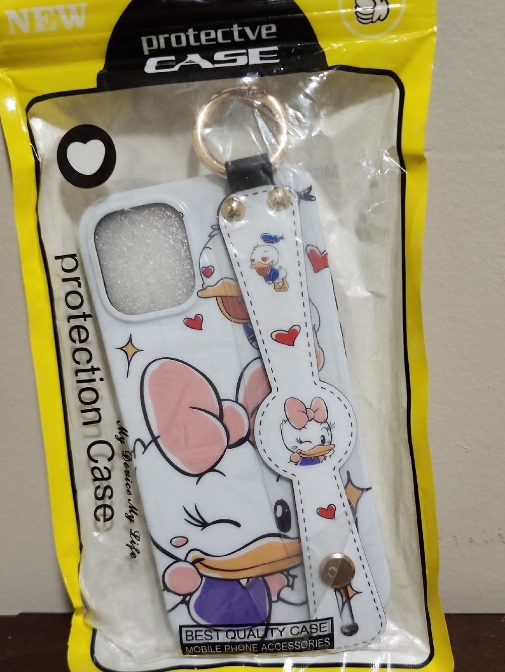 White Daisy Duck Pattern Phone Case with Wrist Strap For Iphone 12/12pro